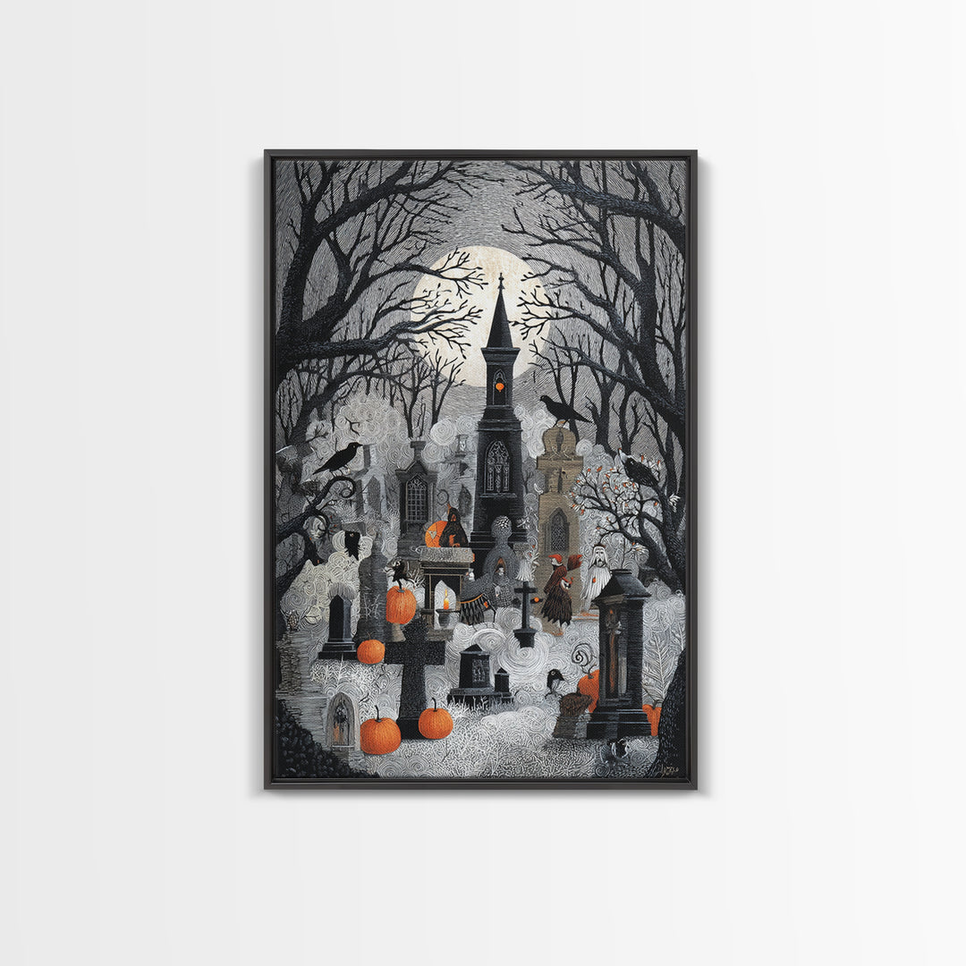 The Moonlit Cemetery, Victorian Macabre Art, Vertical Wall Art, Dark Fantasy Wall Art, Canvas Print, Halloween Wall Art