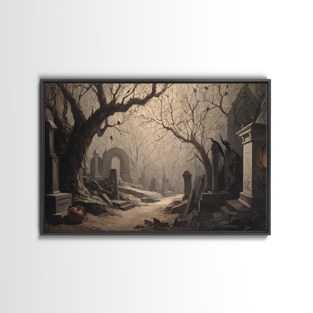 The Moonlit Cemetery, Biomechanical Horror Art, Landscape Wall Art, Gothic Horror Wall Art, Canvas Print, Halloween Wall Art