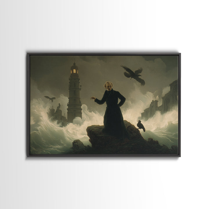 The Cursed Lighthouse, Romantic Gothic Landscape, Landscape Wall Art, Dark Halloween Decor, Canvas Print, Halloween Wall Art