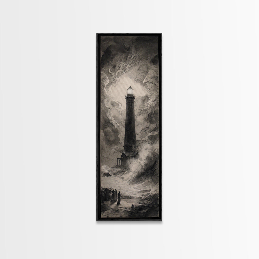 The Cursed Lighthouse, Symbolist Dream Art, Tall Narrow Wall Art, Macabre Wall Art, Framed Canvas Print, Halloween Wall Art