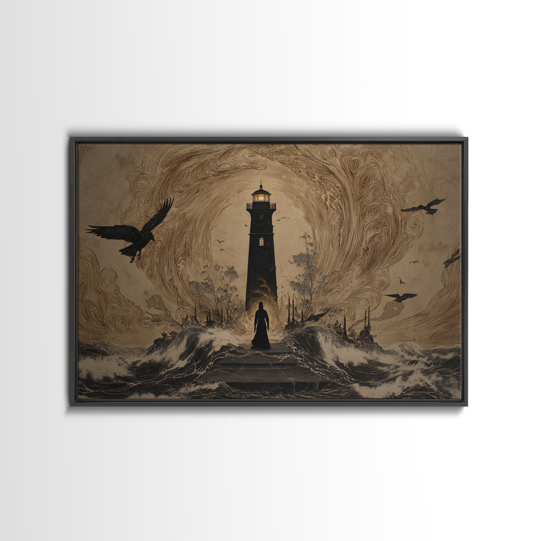 The Cursed Lighthouse, Symbolist Gothic Landscape, Landscape Wall Art, Dark Fantasy Wall Art, Canvas Print, Halloween Wall Art