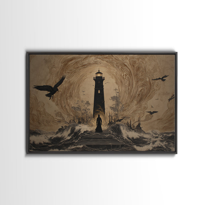 The Cursed Lighthouse, Symbolist Gothic Landscape, Landscape Wall Art, Dark Fantasy Wall Art, Canvas Print, Halloween Wall Art
