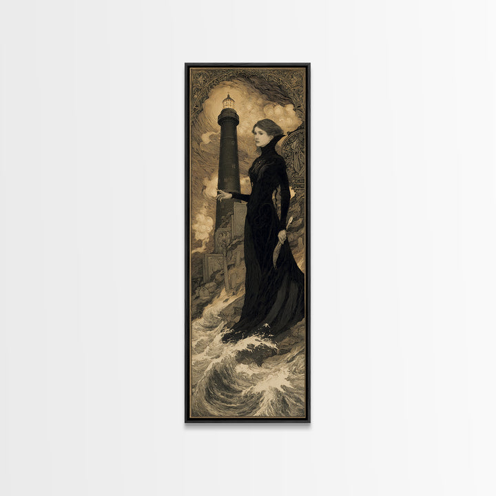 The Cursed Lighthouse, Symbolist Death Art, Tall Narrow Wall Art, Gothic Horror Wall Art, Framed Canvas Print, Halloween Wall Art