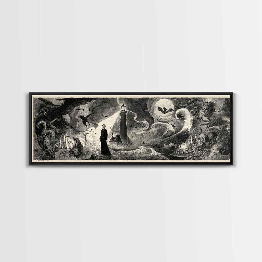 The Cursed Lighthouse, Expressionist Nightmare Art, Extra Wide Wall Art, Dark Fantasy Wall Art, Canvas Print, Halloween Wall Art