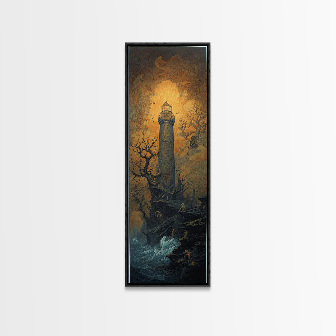 The Cursed Lighthouse, Surreal Apocalyptic Art, Tall Narrow Wall Art, Gothic Horror Wall Art, Framed Canvas Print