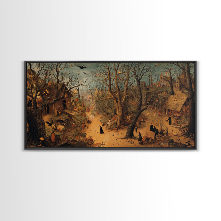 The Witch'S Forest, Northern Renaissance Horror, Wide Panoramic Art, Gothic Horror Wall Art, Framed Canvas Print