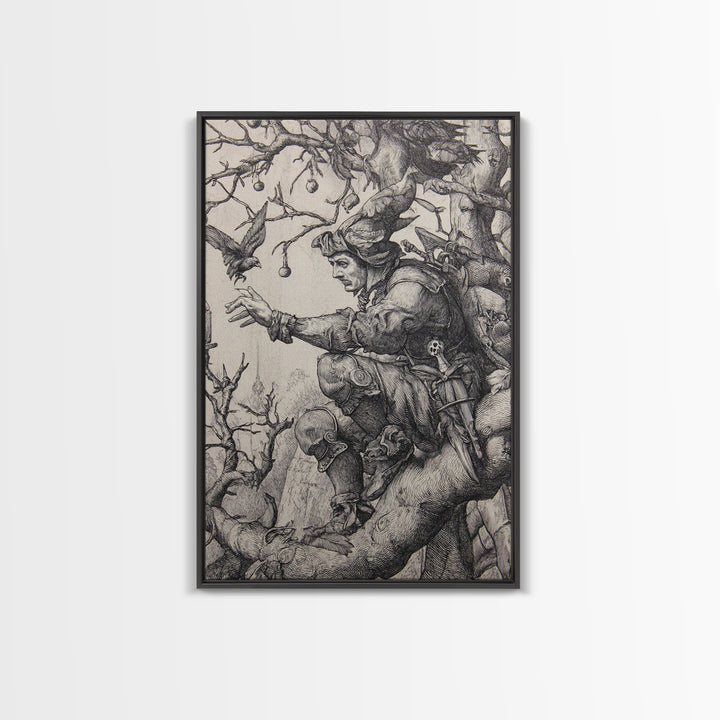 The Witch'S Forest, Renaissance Engraving Art, Vertical Wall Art, Macabre Wall Art, Framed Canvas Print, Halloween Wall Art