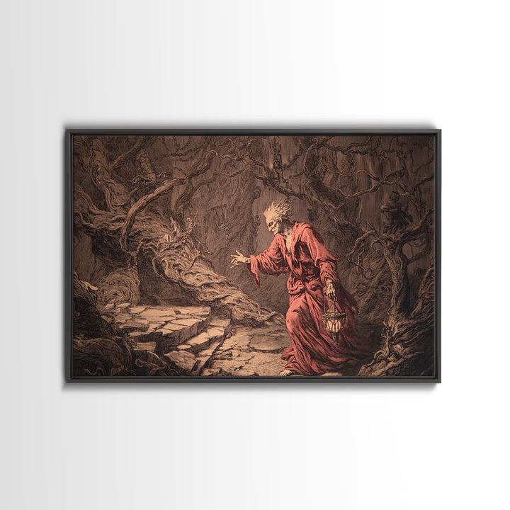 The Witch'S Forest, Architectural Etching Art, Landscape Wall Art, Dark Fantasy Wall Art, Framed Canvas Print