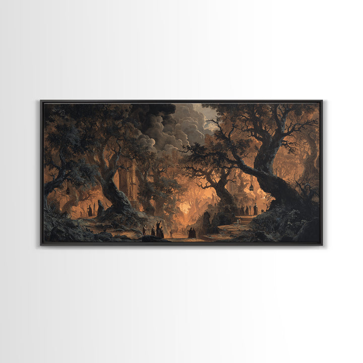 The Witch'S Forest, Apocalyptic Romantic Art, Wide Panoramic Art, Gothic Horror Wall Art, Canvas Print, Halloween Wall Art