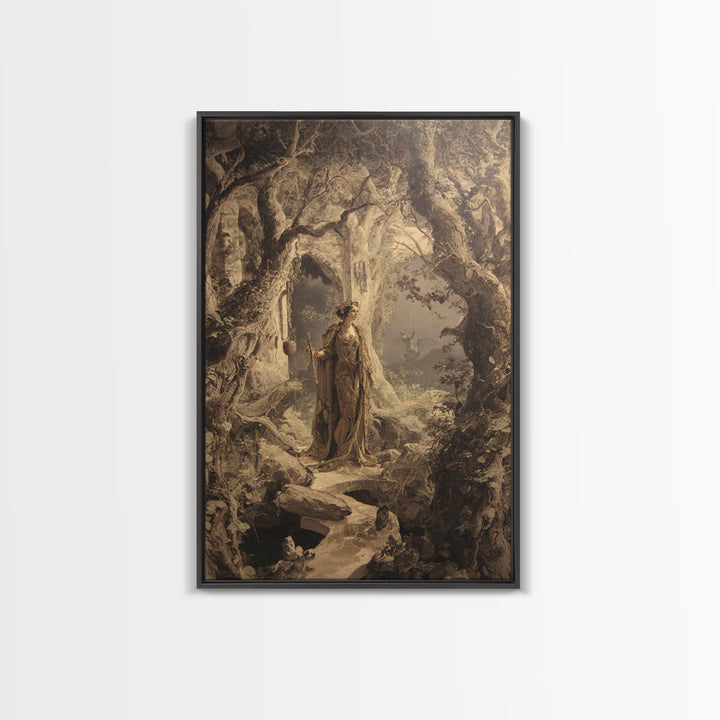 The Witch'S Forest, Ornate Symbolist Art, Vertical Wall Art, Dark Fantasy Wall Art, Framed Canvas Print, Halloween Wall Art