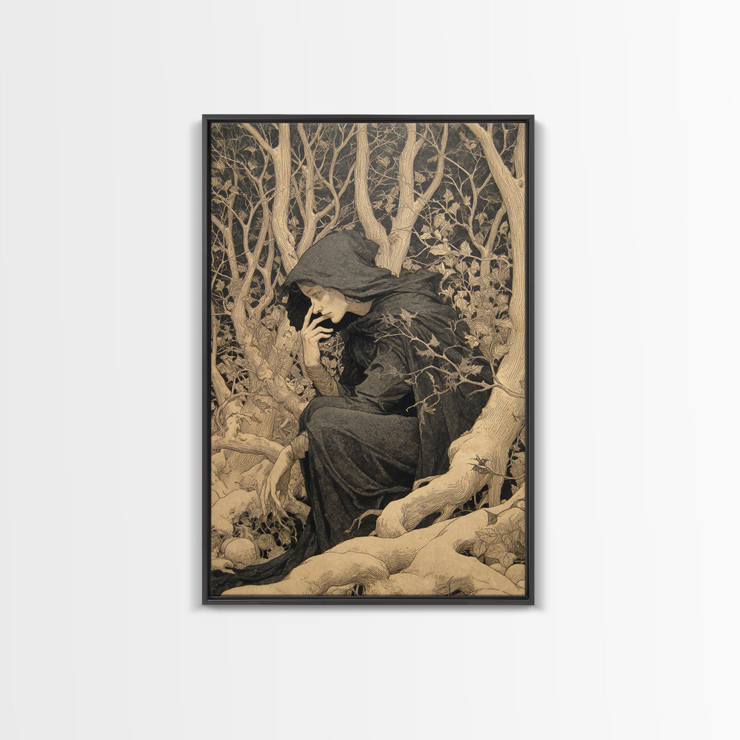The Witch'S Forest, Symbolist Death Art, Vertical Wall Art, Gothic Horror Wall Art, Canvas Print, Halloween Wall Art