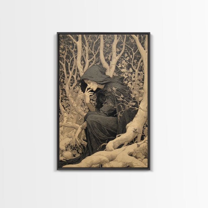 The Witch'S Forest, Symbolist Death Art, Vertical Wall Art, Gothic Horror Wall Art, Canvas Print, Halloween Wall Art