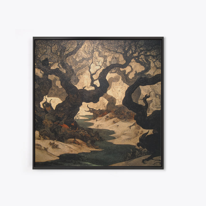 The Witch'S Forest, Dark Symbolist Art, Square Wall Art, Gothic Horror Wall Art, Framed Canvas Print, Halloween Wall Art