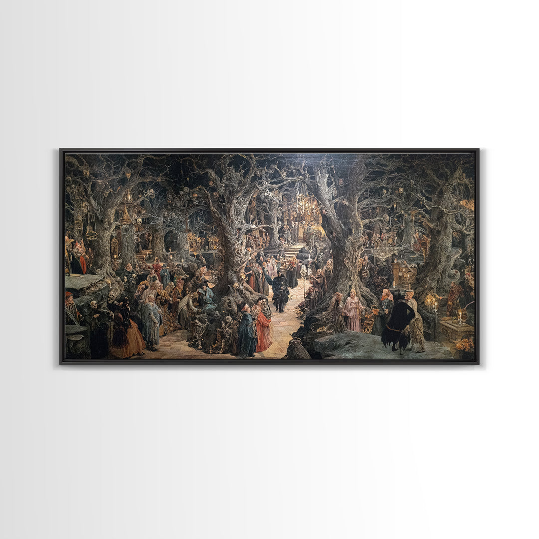 The Witch'S Forest, Grotesque Carnival Art, Wide Panoramic Art, Dark Fantasy Wall Art, Framed Canvas Print, Halloween Wall Art