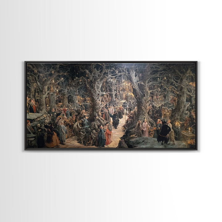 The Witch'S Forest, Grotesque Carnival Art, Wide Panoramic Art, Dark Fantasy Wall Art, Framed Canvas Print, Halloween Wall Art