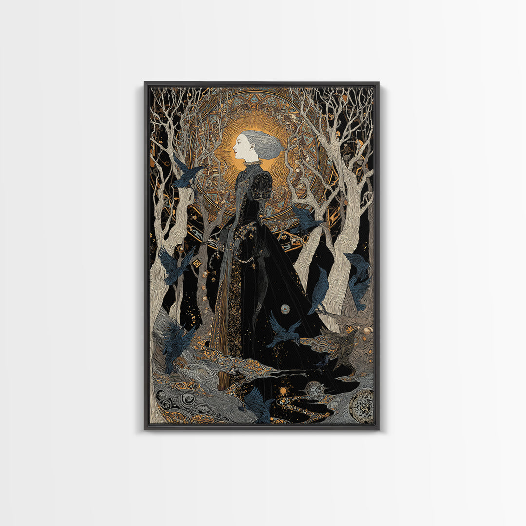 The Witch'S Forest, Stained Glass Gothic Art, Vertical Wall Art, Dark Halloween Decor, Framed Canvas Print, Halloween Wall Art