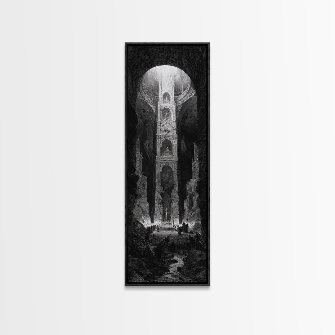 The Forgotten Crypt, Gothic Engraving Art, Tall Narrow Wall Art, Gothic Horror Wall Art, Framed Canvas Print, Halloween Wall Art