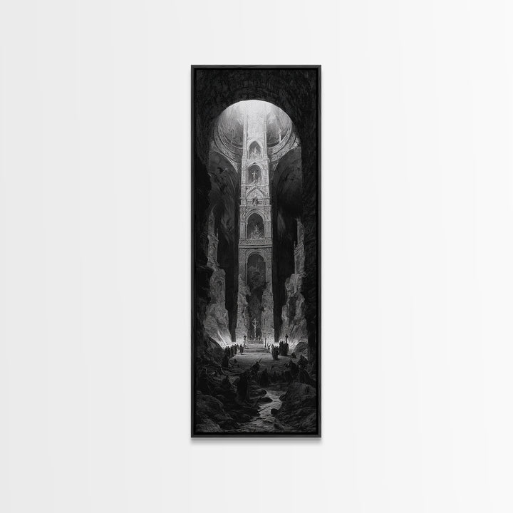 The Forgotten Crypt, Gothic Engraving Art, Tall Narrow Wall Art, Gothic Horror Wall Art, Framed Canvas Print, Halloween Wall Art