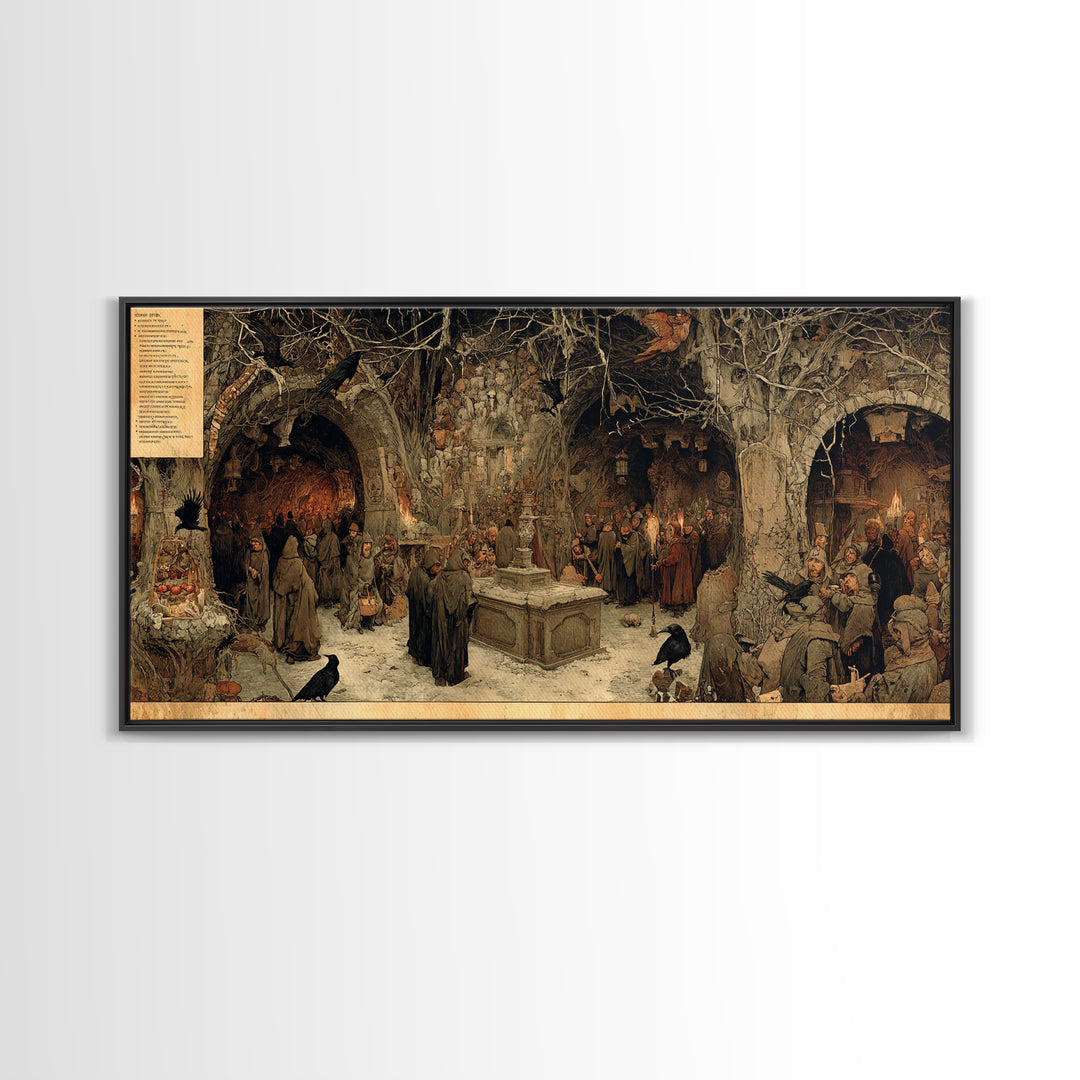 The Forgotten Crypt, Northern Renaissance Horror, Wide Panoramic Art, Gothic Horror Wall Art, Canvas Print, Halloween Wall Art