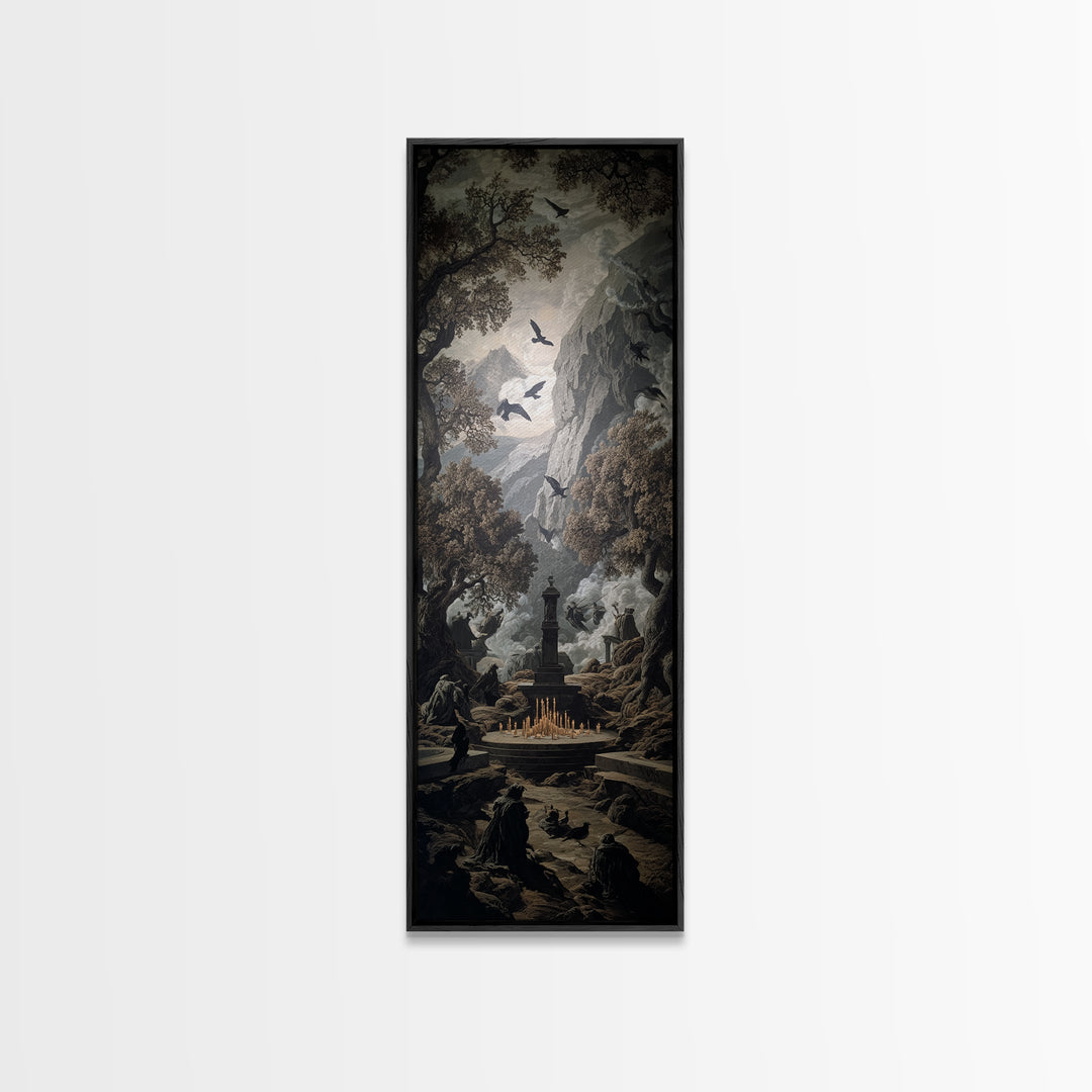 The Forgotten Crypt, Baroque Witchcraft Art, Tall Narrow Wall Art, Dark Halloween Decor, Canvas Print, Halloween Wall Art