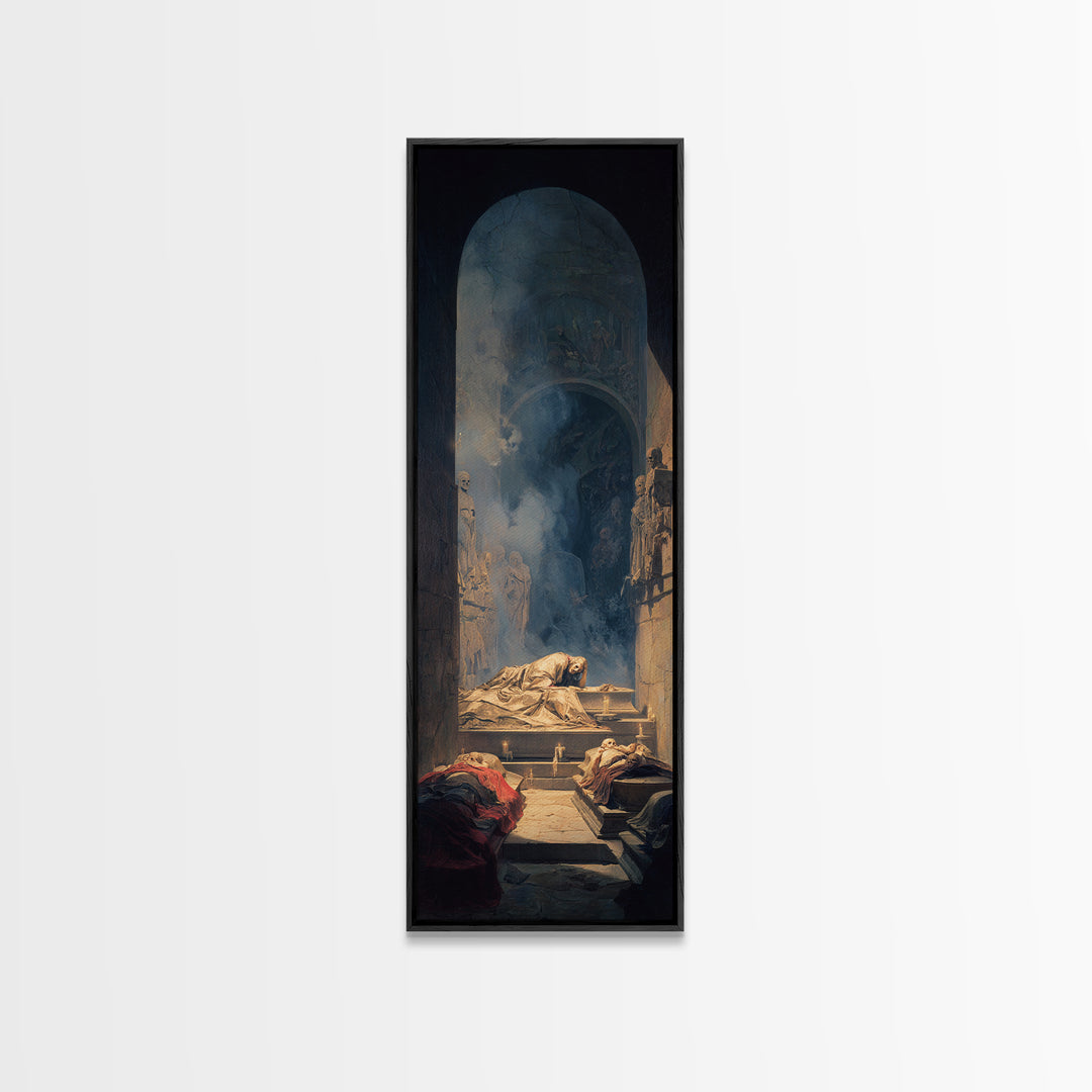 The Forgotten Crypt, Gothic Nightmare Art, Tall Narrow Wall Art, Dark Halloween Decor, Framed Canvas Print, Halloween Wall Art