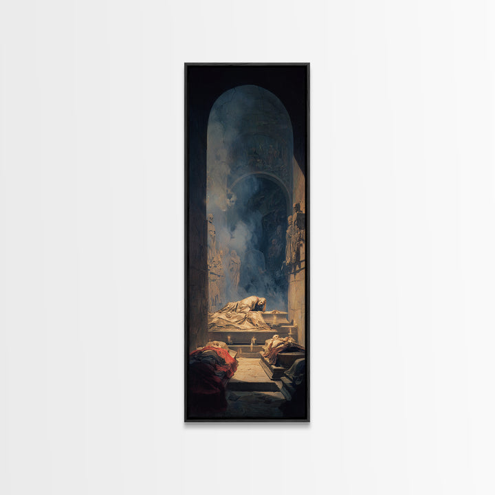 The Forgotten Crypt, Gothic Nightmare Art, Tall Narrow Wall Art, Dark Halloween Decor, Framed Canvas Print, Halloween Wall Art