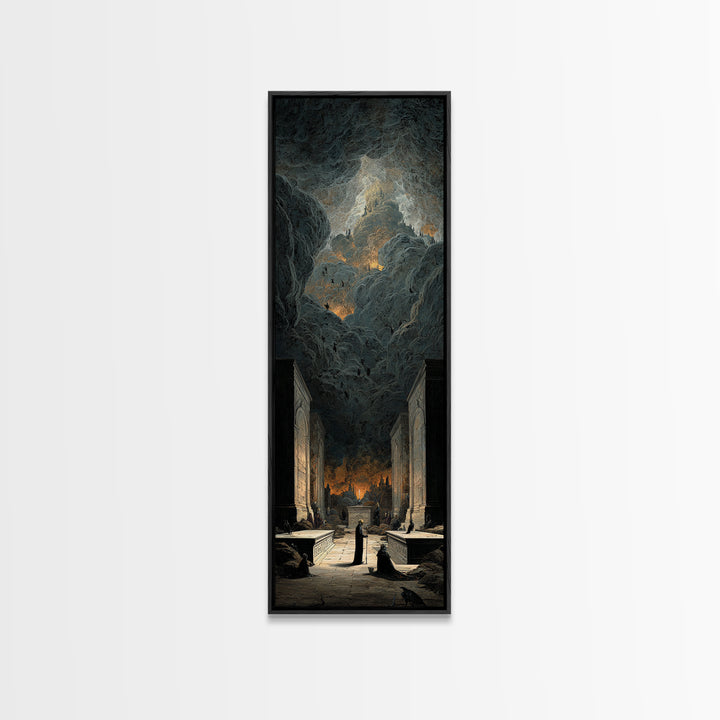 The Forgotten Crypt, Apocalyptic Romantic Art, Tall Narrow Wall Art, Macabre Wall Art, Framed Canvas Print, Halloween Wall Art