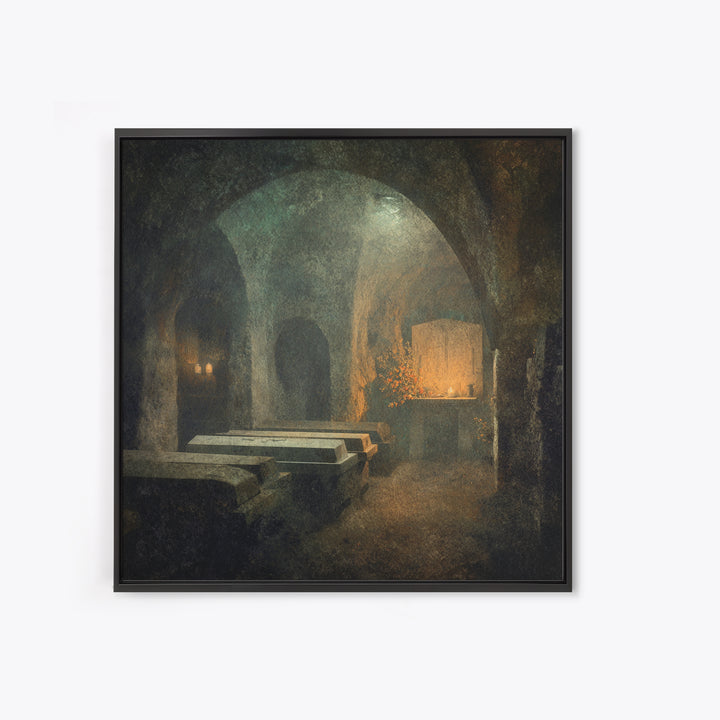 The Forgotten Crypt, Symbolist Dream Art, Square Wall Art, Macabre Wall Art, Canvas Print, Halloween Wall Art, Dark Fantasy Art