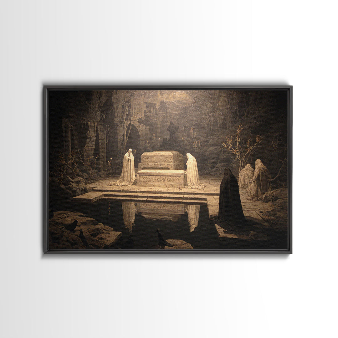 The Forgotten Crypt, Symbolist Gothic Landscape, Landscape Wall Art, Dark Halloween Decor, Canvas Print, Halloween Wall Art