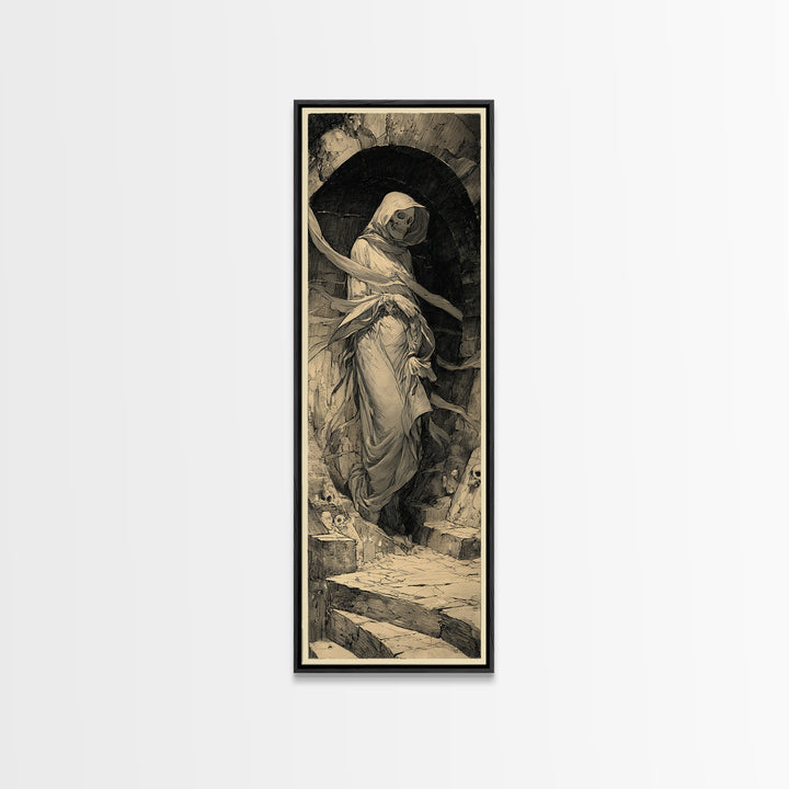 The Forgotten Crypt, Decadent Gothic Art, Tall Narrow Wall Art, Dark Fantasy Wall Art, Canvas Print, Halloween Wall Art