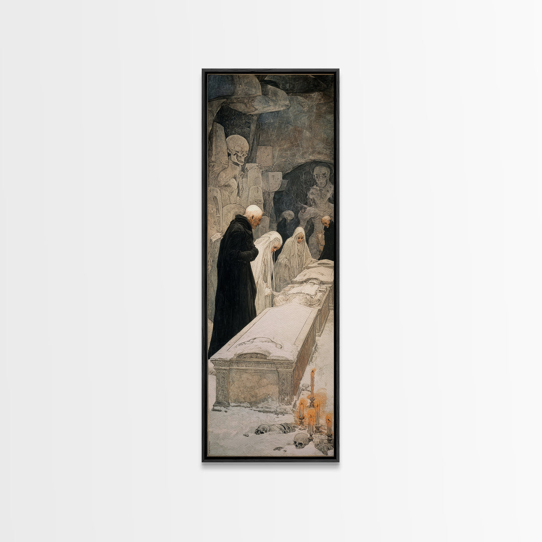 The Forgotten Crypt, Symbolist Death Art, Tall Narrow Wall Art, Gothic Horror Wall Art, Framed Canvas Print, Halloween Wall Art