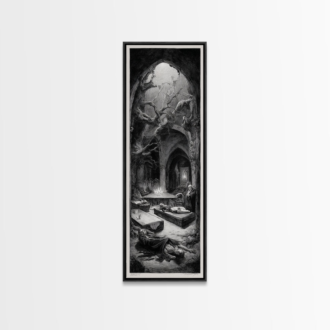 The Forgotten Crypt, Expressionist Nightmare Art, Tall Narrow Wall Art, Dark Halloween Decor, Framed Canvas Print, Halloween Wall Art