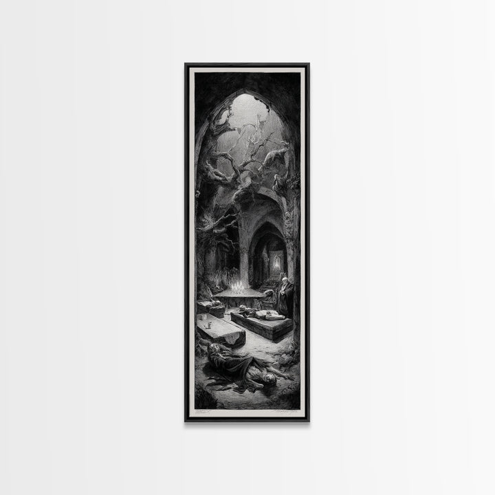 The Forgotten Crypt, Expressionist Nightmare Art, Tall Narrow Wall Art, Dark Halloween Decor, Framed Canvas Print, Halloween Wall Art