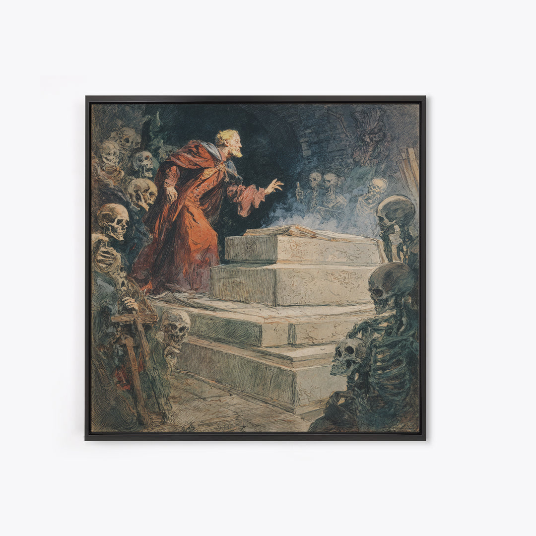The Forgotten Crypt, Grotesque Carnival Art, Square Wall Art, Dark Halloween Decor, Canvas Print, Halloween Wall Art, Dark Fantasy Art