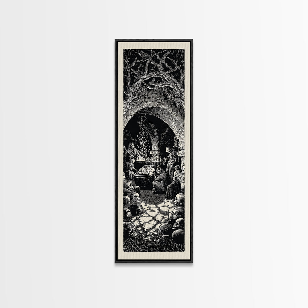 The Forgotten Crypt, Macabre Folk Print Art, Tall Narrow Wall Art, Gothic Horror Wall Art, Framed Canvas Print