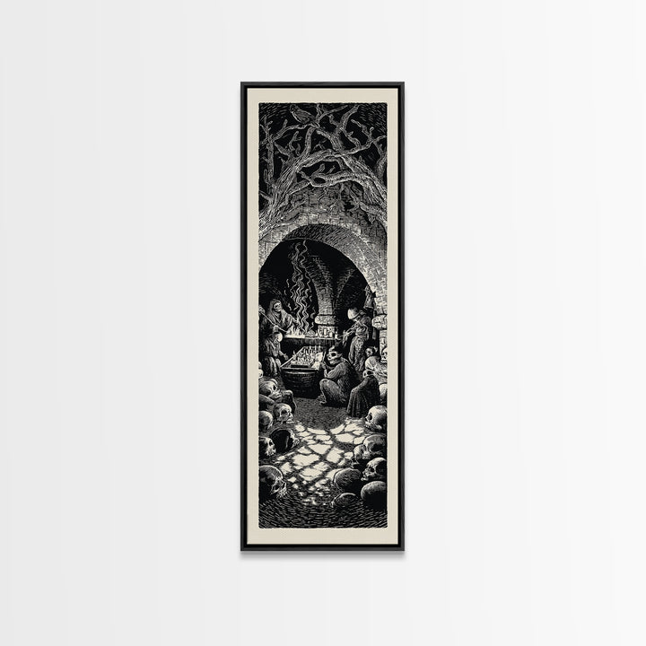The Forgotten Crypt, Macabre Folk Print Art, Tall Narrow Wall Art, Gothic Horror Wall Art, Framed Canvas Print