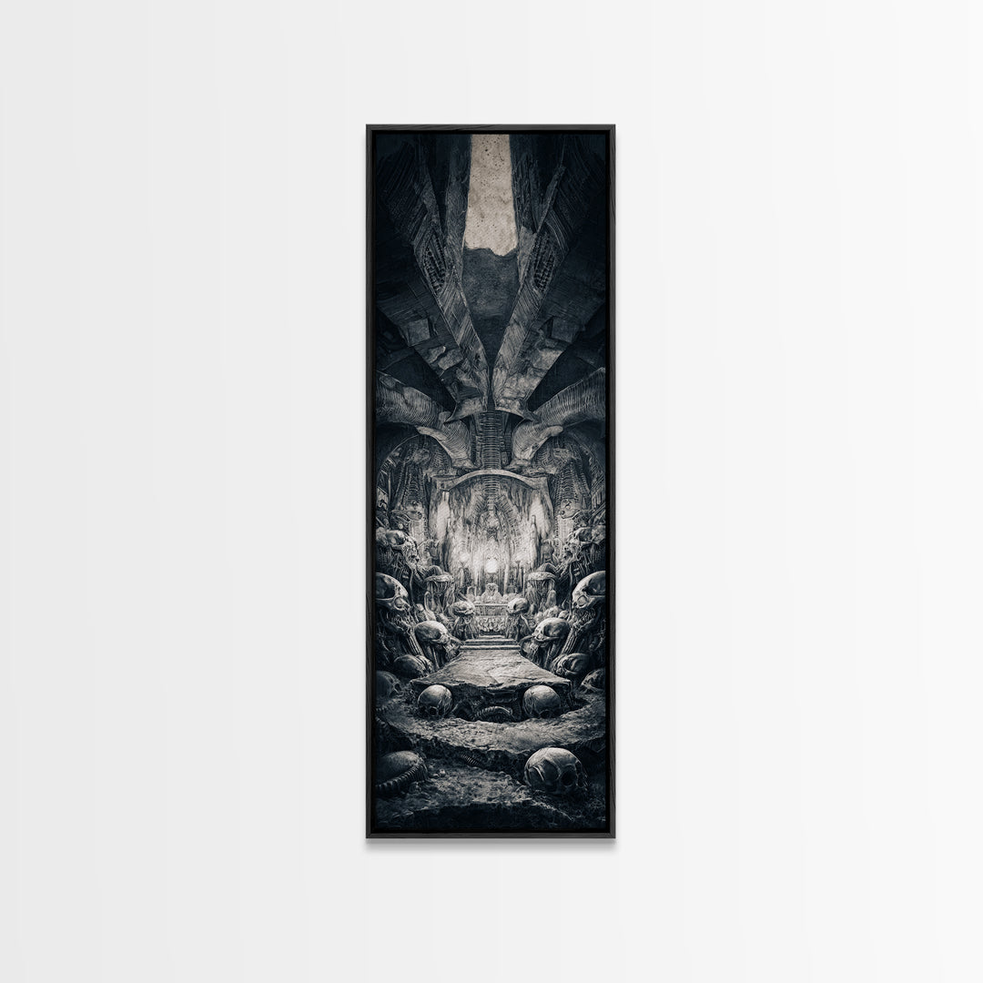 The Forgotten Crypt, Biomechanical Horror Art, Tall Narrow Wall Art, Gothic Horror Wall Art, Framed Canvas Print, Halloween Wall Art