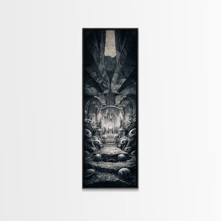 The Forgotten Crypt, Biomechanical Horror Art, Tall Narrow Wall Art, Gothic Horror Wall Art, Framed Canvas Print, Halloween Wall Art