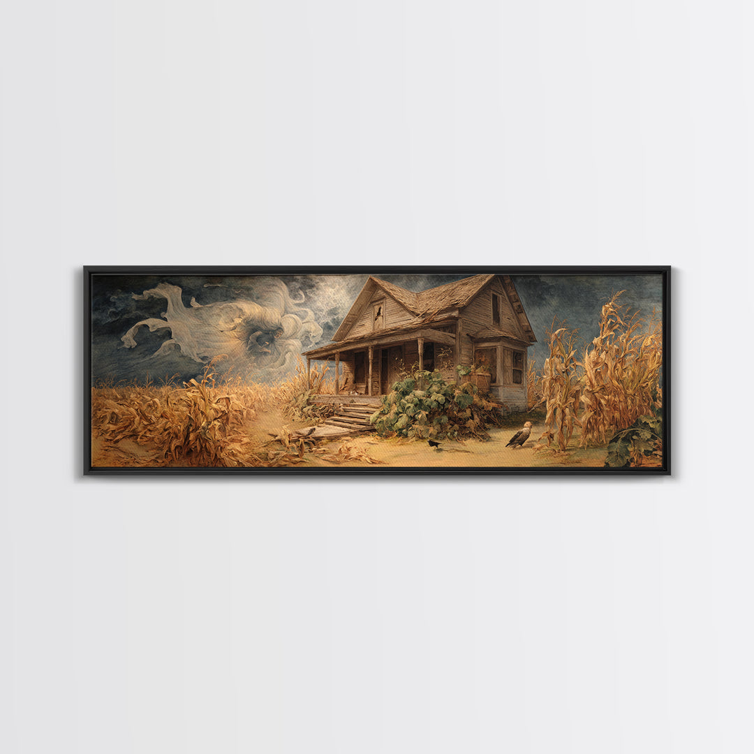 The Possessed Farmhouse, Dark Renaissance Art, Extra Wide Wall Art, Gothic Horror Wall Art, Canvas Print, Halloween Wall Art