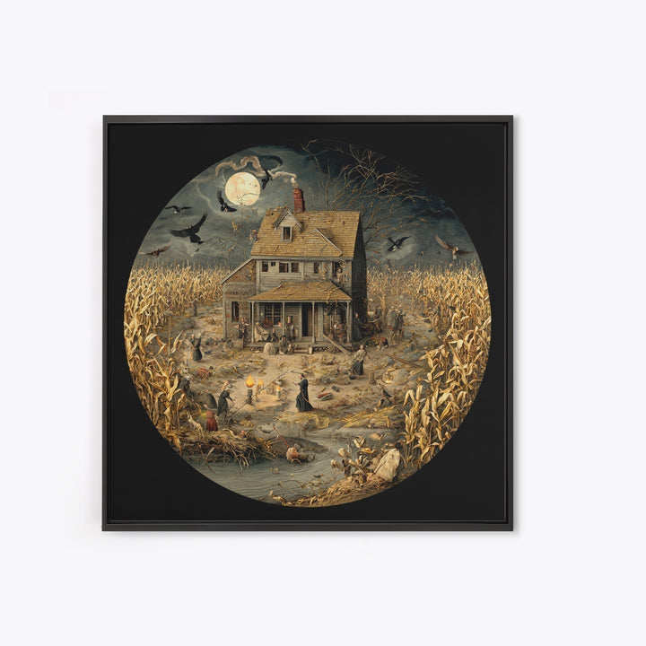 The Possessed Farmhouse, Danse Macabre Art, Square Wall Art, Dark Fantasy Wall Art, Canvas Print, Halloween Wall Art