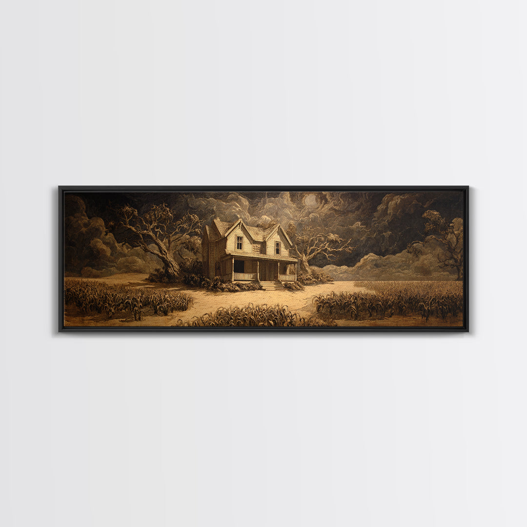 The Possessed Farmhouse, Dark Romantic Horror Art, Extra Wide Wall Art, Macabre Wall Art, Canvas Print, Halloween Wall Art