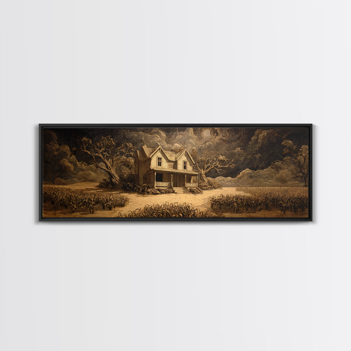 The Possessed Farmhouse, Dark Romantic Horror Art, Extra Wide Wall Art, Macabre Wall Art, Canvas Print, Halloween Wall Art