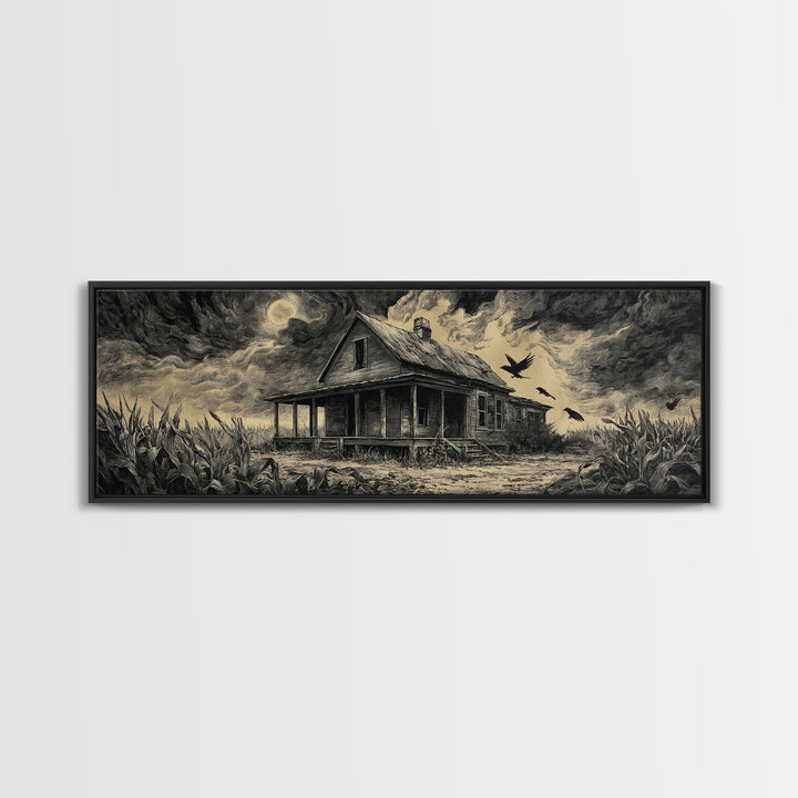 The Possessed Farmhouse, Visionary Gothic Art, Extra Wide Wall Art, Dark Halloween Decor, Canvas Print, Halloween Wall Art