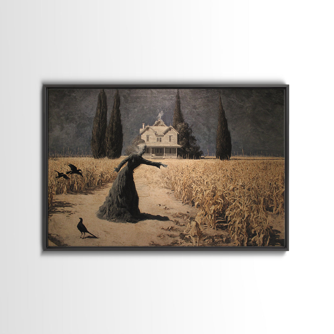 The Possessed Farmhouse, Symbolist Gothic Landscape, Landscape Wall Art, Gothic Horror Wall Art, Framed Canvas Print, Halloween Wall Art