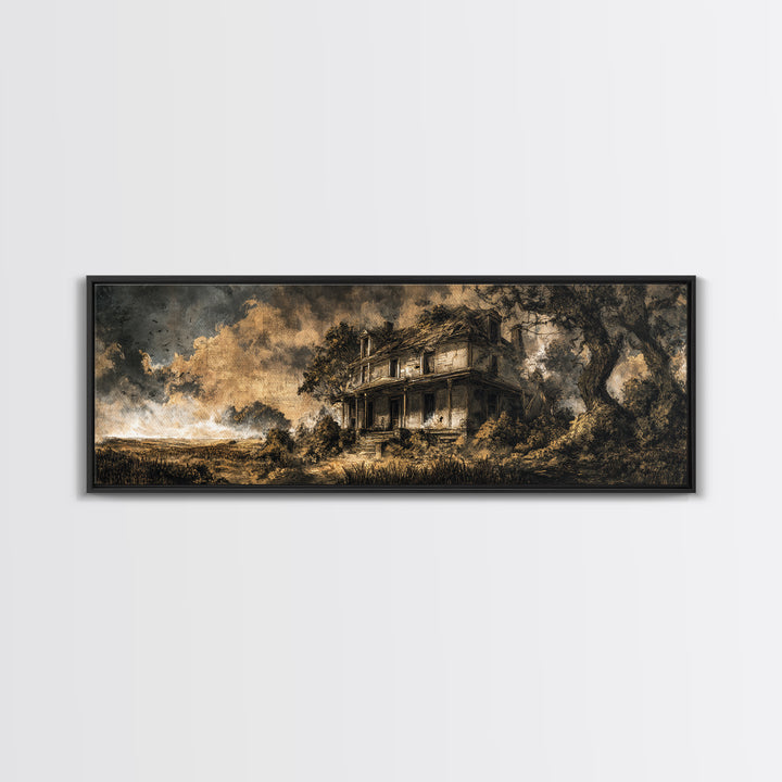 The Possessed Farmhouse, Ornate Symbolist Art, Extra Wide Wall Art, Dark Halloween Decor, Canvas Print, Halloween Wall Art
