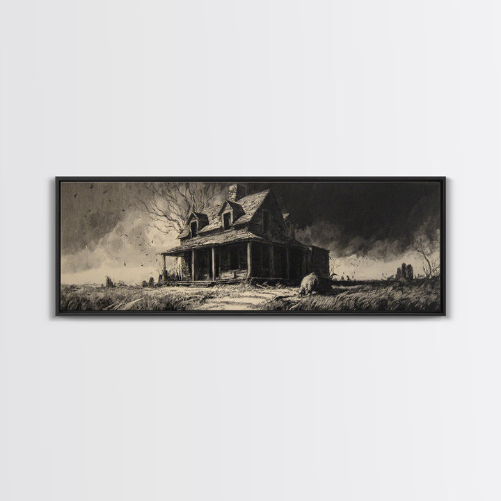 The Possessed Farmhouse, Decadent Gothic Art, Extra Wide Wall Art, Dark Halloween Decor, Framed Canvas Print, Halloween Wall Art