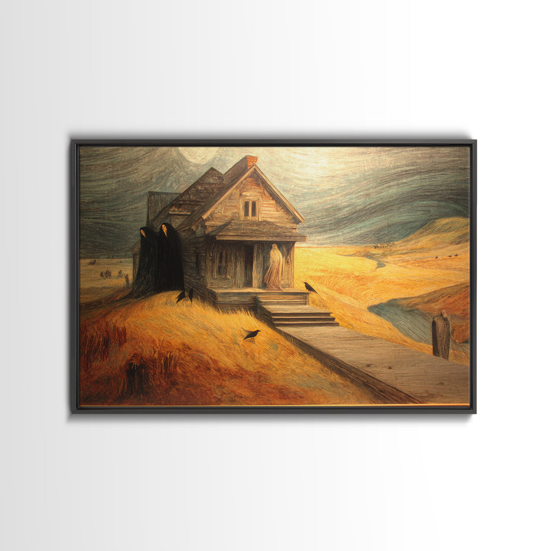 The Possessed Farmhouse, Expressionist Gothic Art, Landscape Wall Art, Dark Fantasy Wall Art, Canvas Print, Halloween Wall Art