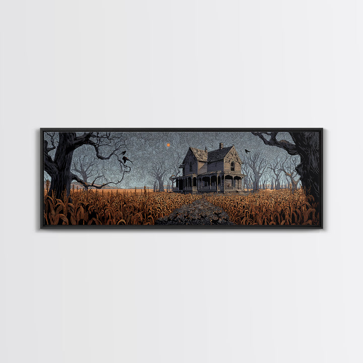 The Possessed Farmhouse, Stained Glass Gothic Art, Extra Wide Wall Art, Dark Halloween Decor, Canvas Print, Halloween Wall Art
