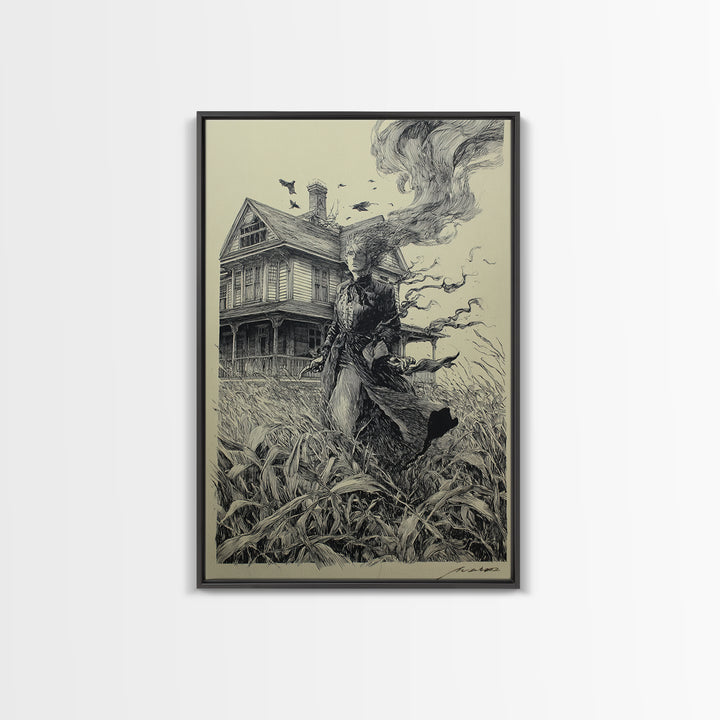 The Possessed Farmhouse, Victorian Macabre Art, Vertical Wall Art, Dark Fantasy Wall Art, Canvas Print, Halloween Wall Art