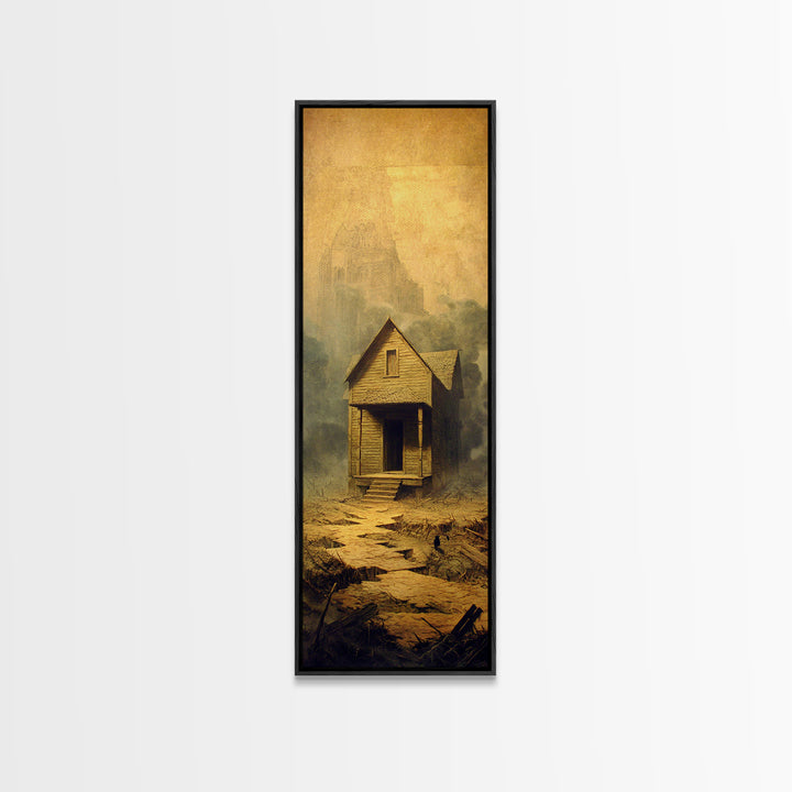 The Possessed Farmhouse, Surreal Apocalyptic Art, Tall Narrow Wall Art, Gothic Horror Wall Art, Canvas Print, Halloween Wall Art